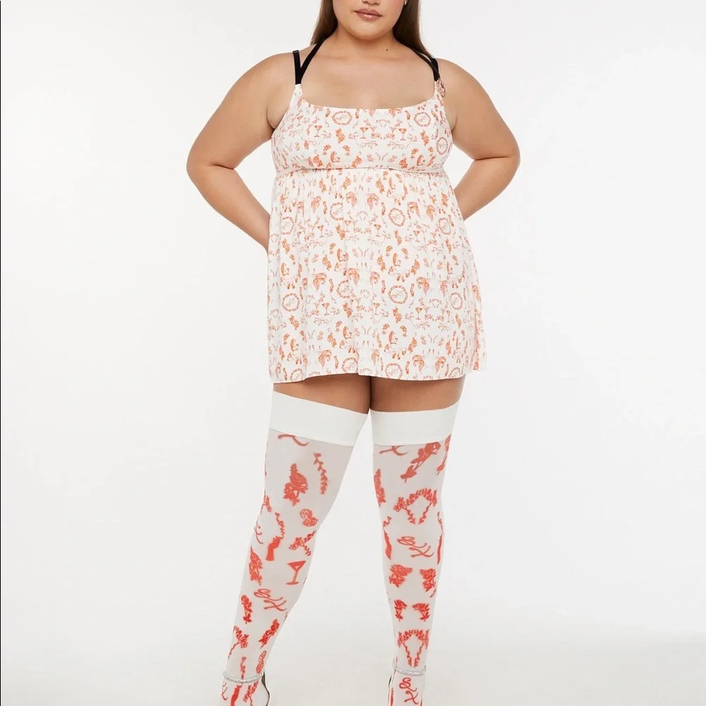 Savage X Fenty Roasted Red Fresh Ink Lined & Laced Stay-Up Stockings - Picture 6 of 13